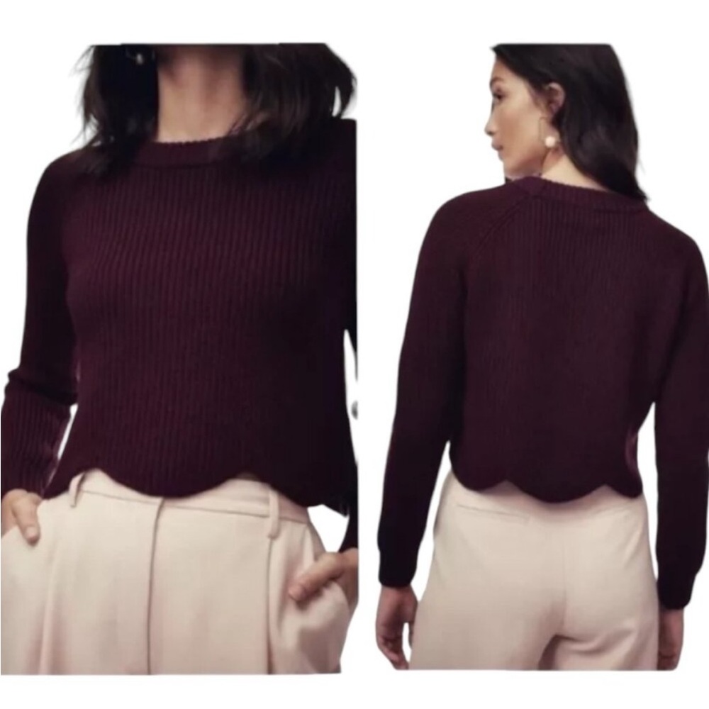 Aritzia Wilfred Sardou Scalloped Sweater - Dark Plum